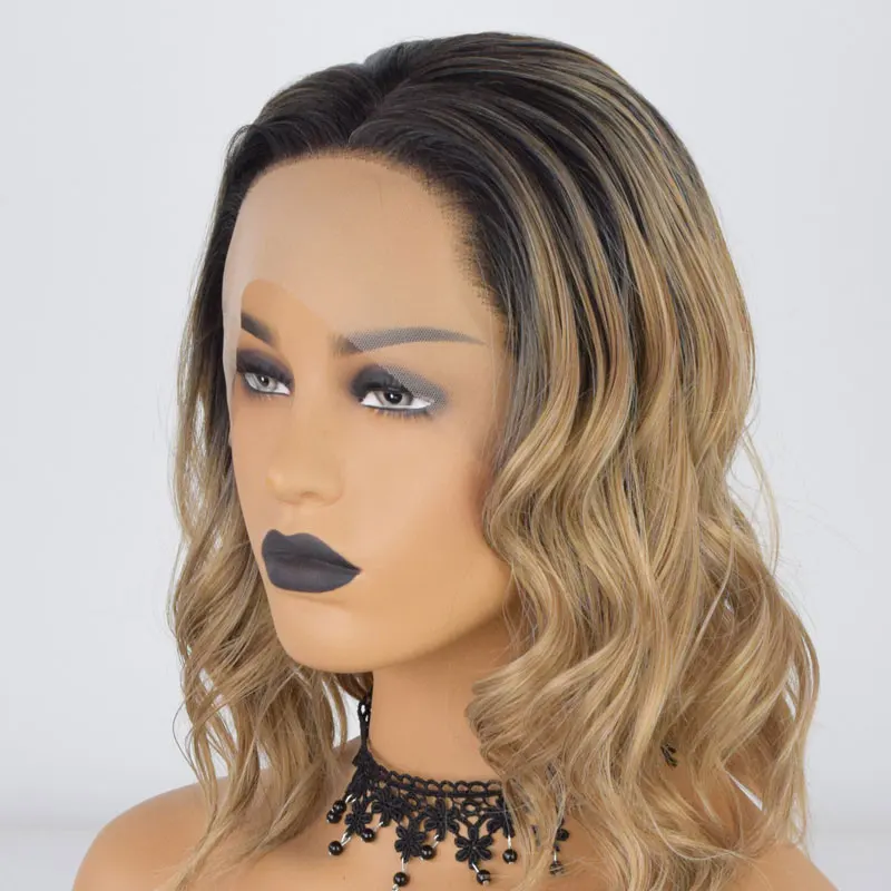 Ombre Brown Short Loose Wave Synthetic Lace Front Wigs High Quality Heat Resistant Fiber Hair Natural Hairline For Fashion Women