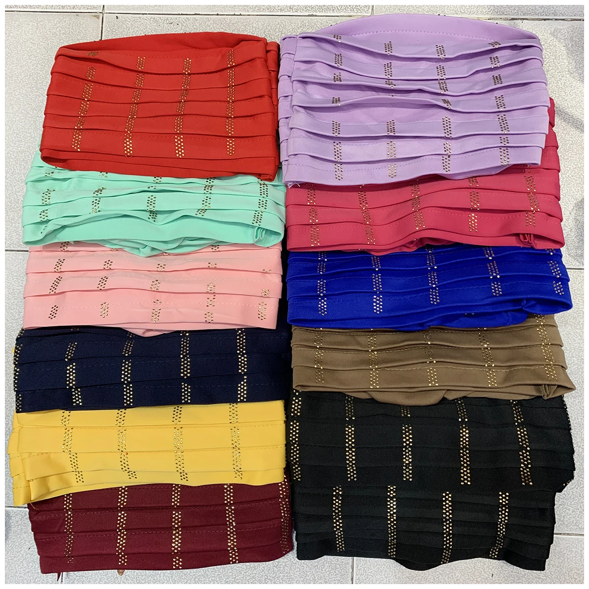6/12 Pcs Wholesale Fashion Muslim Female Turban Hat Bonnet Velvet Hot Rhinestone Solid Indian Beanie Hair Bonnets Cap For Women