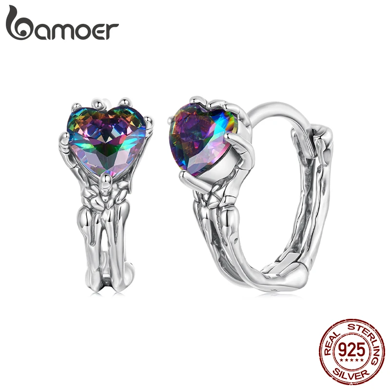 

Серьги-кольца BAMOER из стерлингового серебра 925 пробы со скелетом в форме сердца, двухслойные серьги-обнимашки в стиле ретро для женщин, ювелирные изделия для Хэллоуина