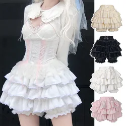 Victoria tatlı Lolita kısa pantolon kadın Bow Ruffles elastik bel güvenlik şort kış sıcak katmanlı polar JK Bloomers