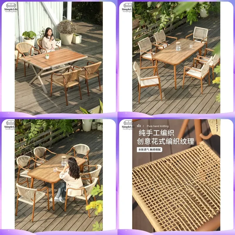 Outdoor Rattan Dining Table Set for Garden Patio Balcony Outdoor Furniture Waterproof Sunproof Leisure Table Chair Set for