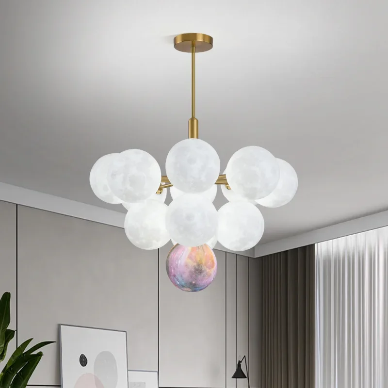 GHJUYIOL Nordic postmodern 3D moon magic bean chandelier, living room chandelier designer, sample room, simple and fashionable b