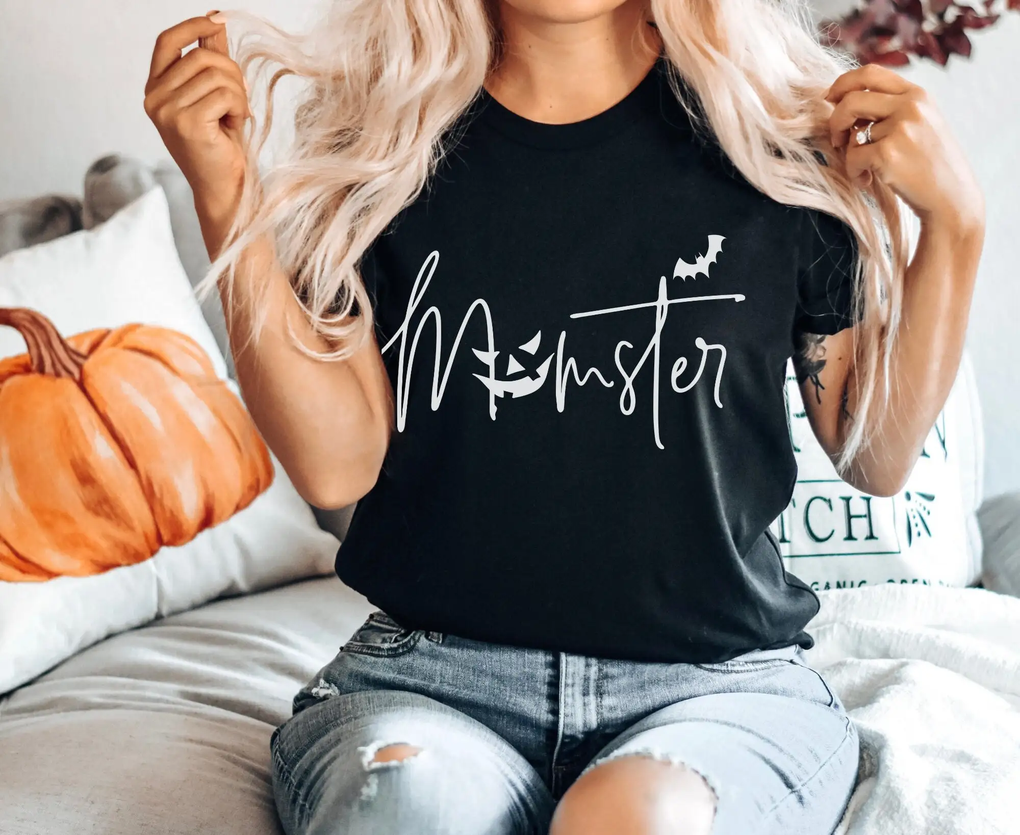 2024 New Hot Sale Stylish Halloween Female Casual T-shirt Cute Cartoon Momster Skull Pumpkin Smiling Face Print Women Shirt