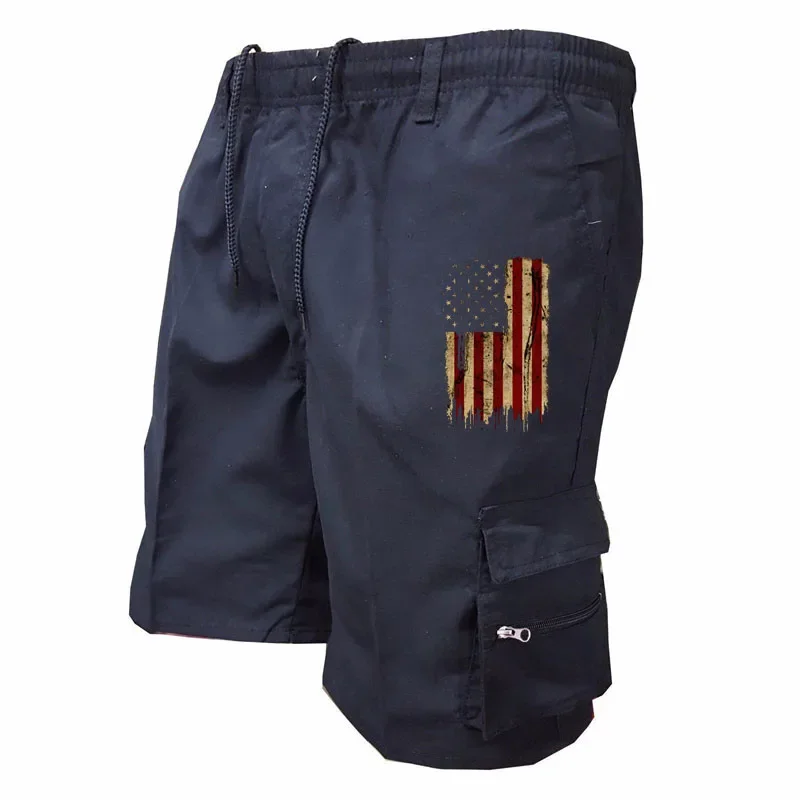 Men's Summer Cargo Shorts 2025 High Quality Flag Print Multi-Pocket Casual Outdoor Shorts for Men