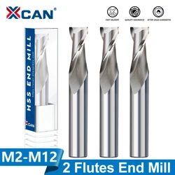 XCAN End Mills High Speed Steel M2 Metal Cutter 2 Flutes Straight Shank CNC Router Bit for Wood Aluminum Steel 2-12mm