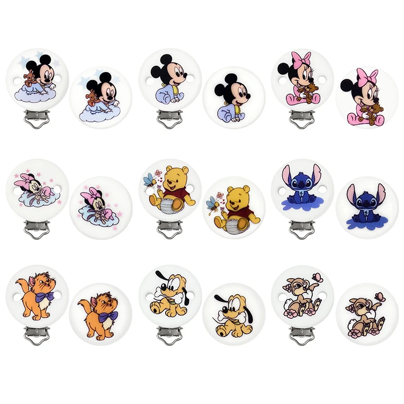 2pcs/set New Silicone Cartoon Printed Pattern Clip DIY Nipple Chain Bead Jewelry Accessories