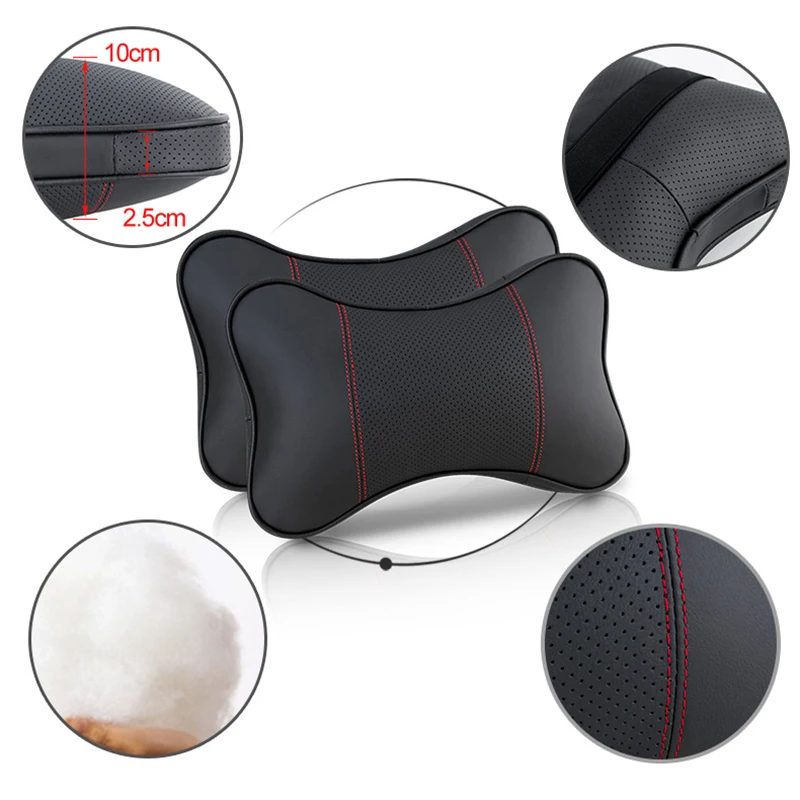 2PCS Top Qualität Rindsleder Auto Hals Kissen Kopfstütze Hals Kissen Unterstützung Auto Universal Sitz Weiche Atmungsaktive Innen Dekoration – Detail 7