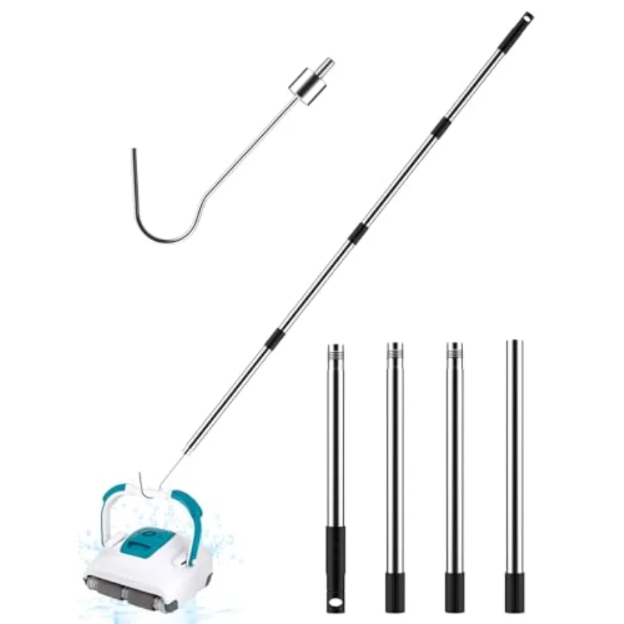Hook for Robotic Pool Cleaner with Adjustable 60'' Telescopic Pole Stainless Steel Pool Vacuum Hook for Cordless Above-Ground a