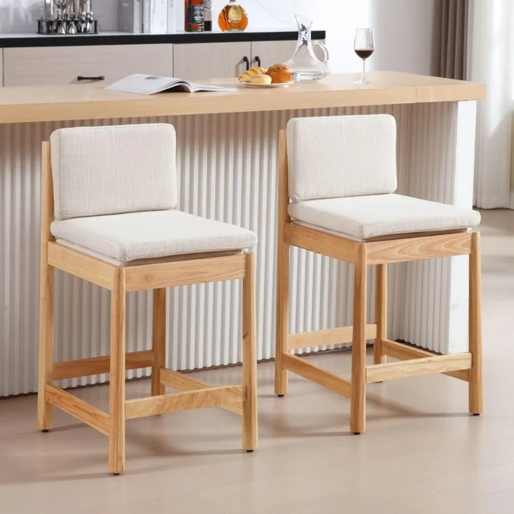 

Wooden bar stool Beige fabric bar top high bar stool Set of 6 Kitchen island stool with back 26" bars stools