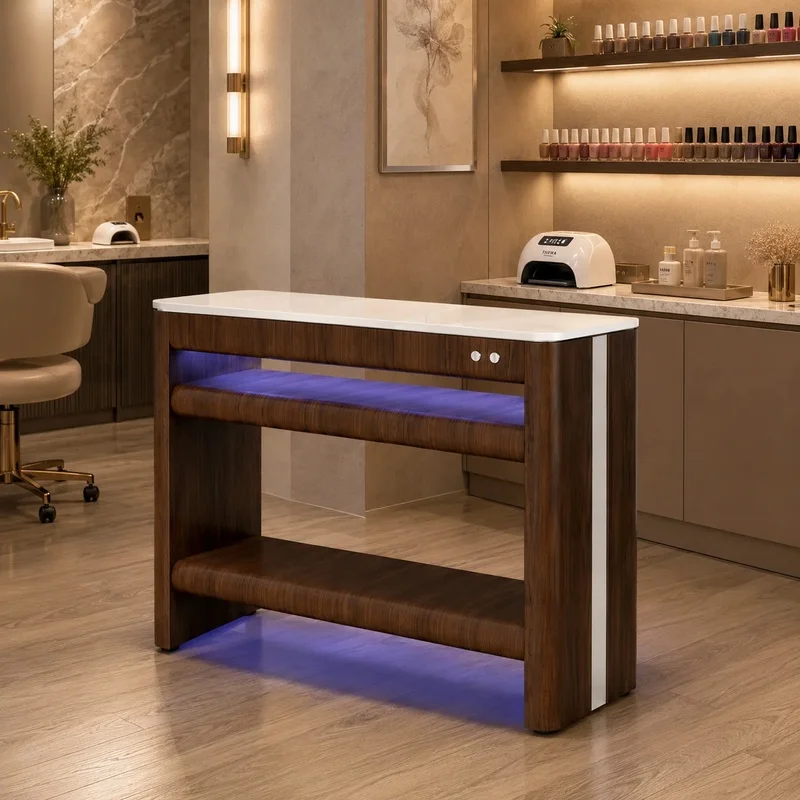 Nail Drying Table Single Layer Marble Top 4 Built-in Fans 4 LED Lamps for Professional Nail Spa Salon Use