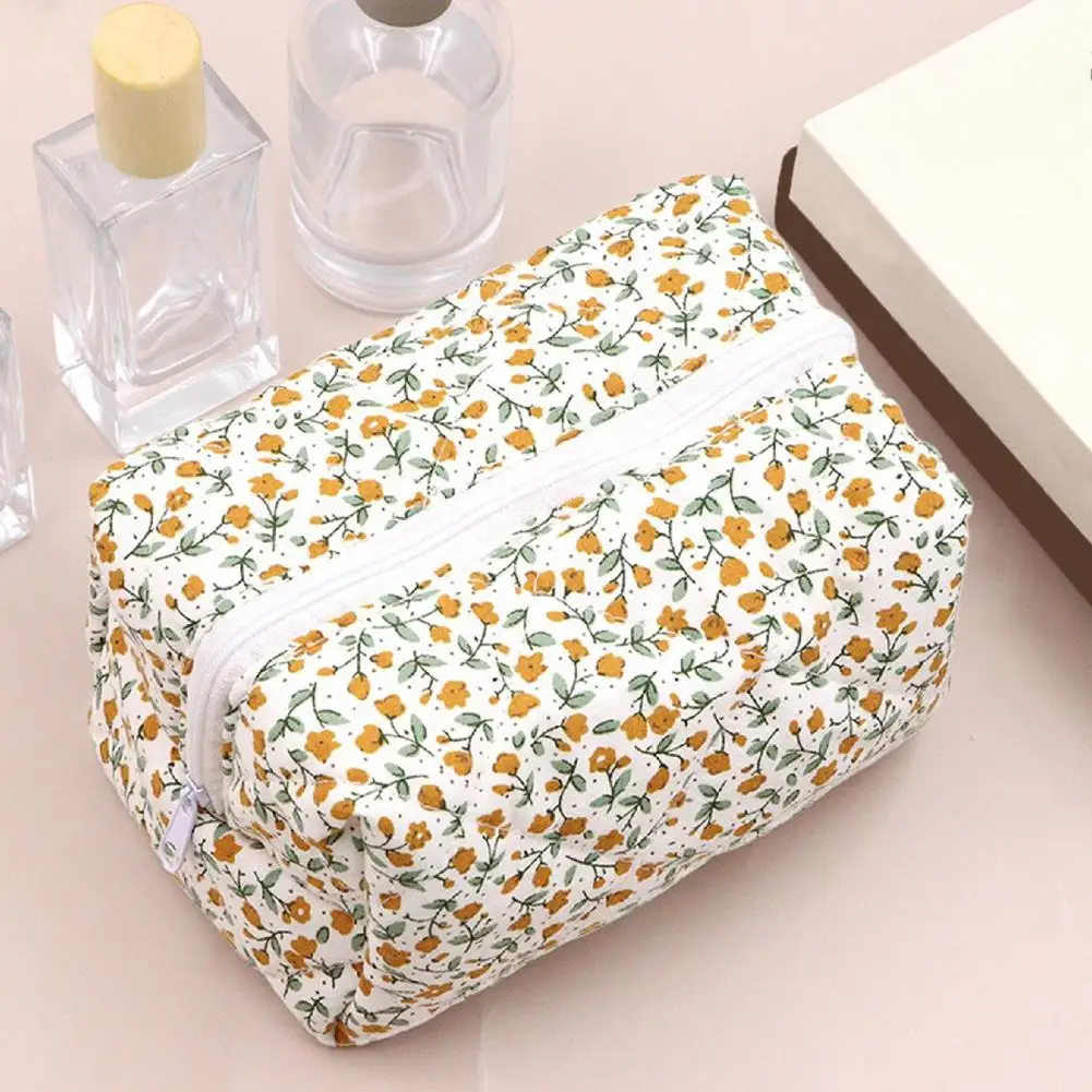 Floral Brush Makeup Bag Large Capacity Zipper Portable Multifunction Travel Lipstick Cosmetic Toiletry Organizer Pouch