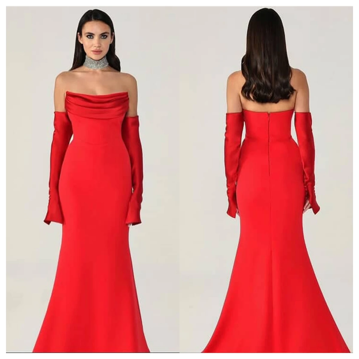 

Customized Classic Red Jersey Evening Dress Boat Neck Detachable Sleeve Long Sleeves Homecoming Dress Celebrity Gowns Fashion