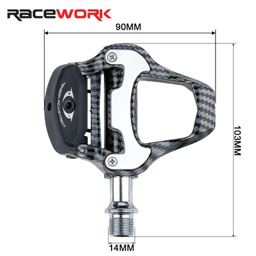 Imagen 2 del producto Pedal de bicicleta de carretera RACEWORK, Pedal de rodamientos ultraligeros con patrón de fibra de carbono para pedales profesionales de bicicleta autoblocantes SPD Keo