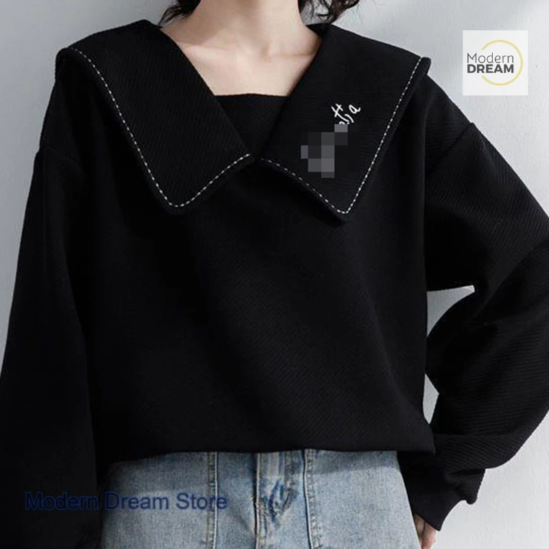 French style retro embroidered doll collar sweater women's spring and autumn new fashion temperament plus size loose casual top
