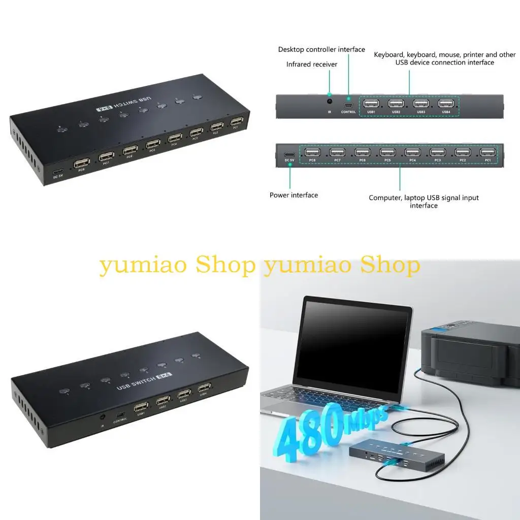 587B USB Manual Print Sharing Device Eight Computers Share 4 USB Device for Keyboards Mouse USB Flash Drive Printer