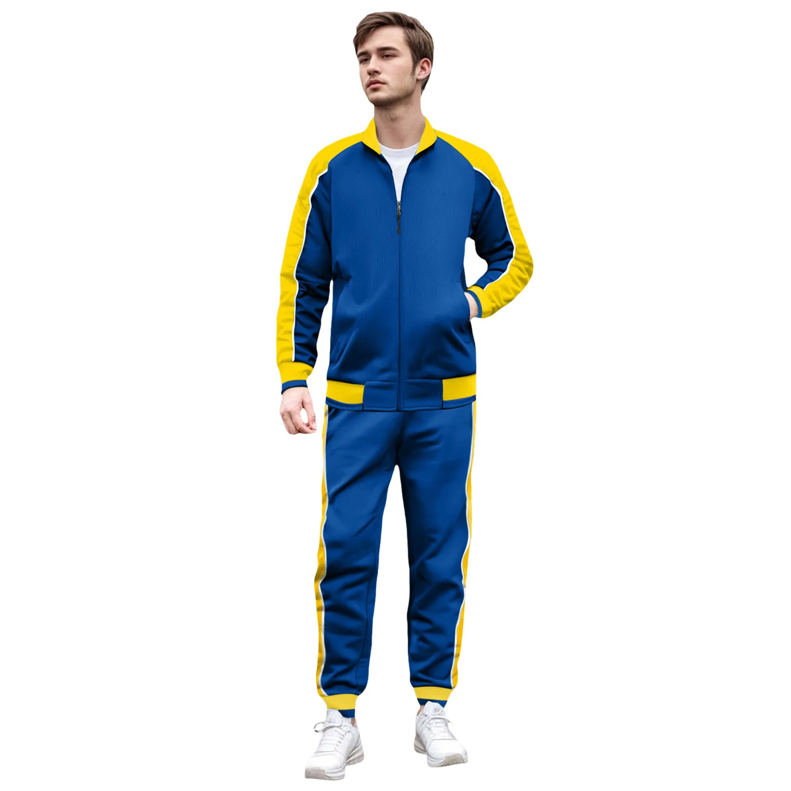 

Костюм-смокинг, мужской повседневный спортивный костюм на молнии спереди с длинными рукавами и длинными брюками (комплект из двух предметов), мужские сексуальные боди