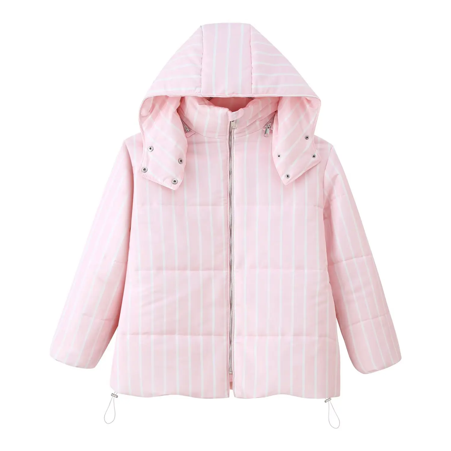 JNLEAOG Abrigo Jaet de algodón a rayas Faionable para mujer con capucha, cuello levantado, Street Sle, largo, cierre de cremallera