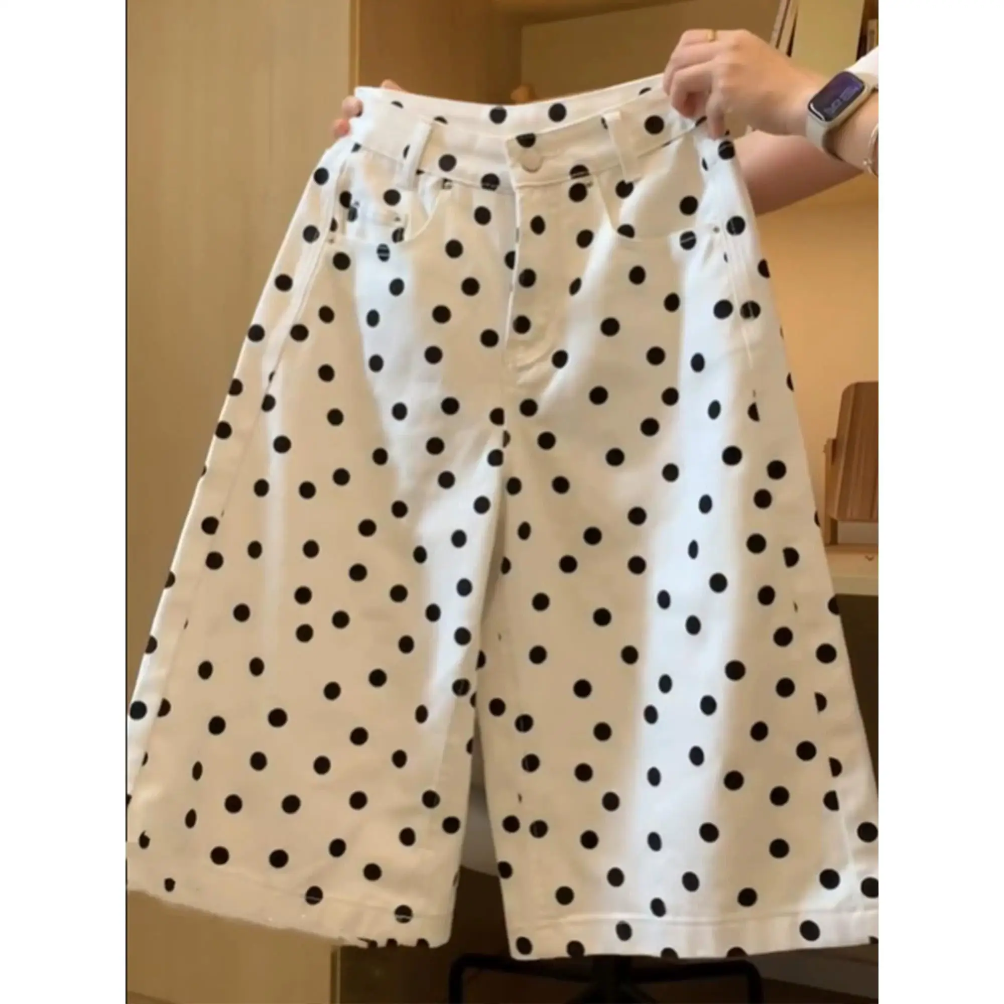 

High Waist Wide Leg Pants Women's Polka Dot Seven-Five Casual Trousers Korean Design Spring 2026 Loose Fit Comfortable