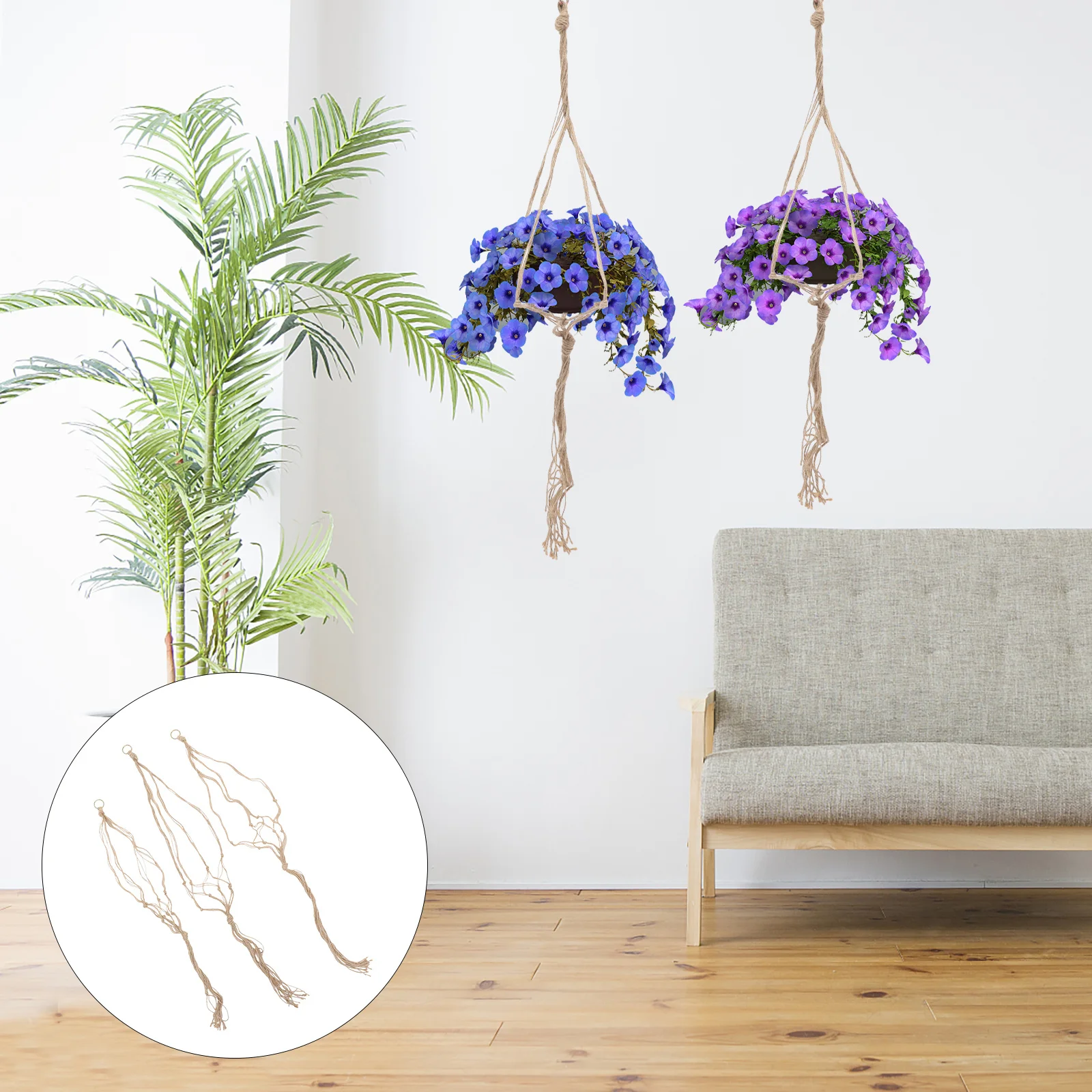 

3Pcs Macrame Plant Hanger Decorative Flowerpot Holder Indoor Outdoor Hanging Planter Basket Cotton Rope Wall Mounted