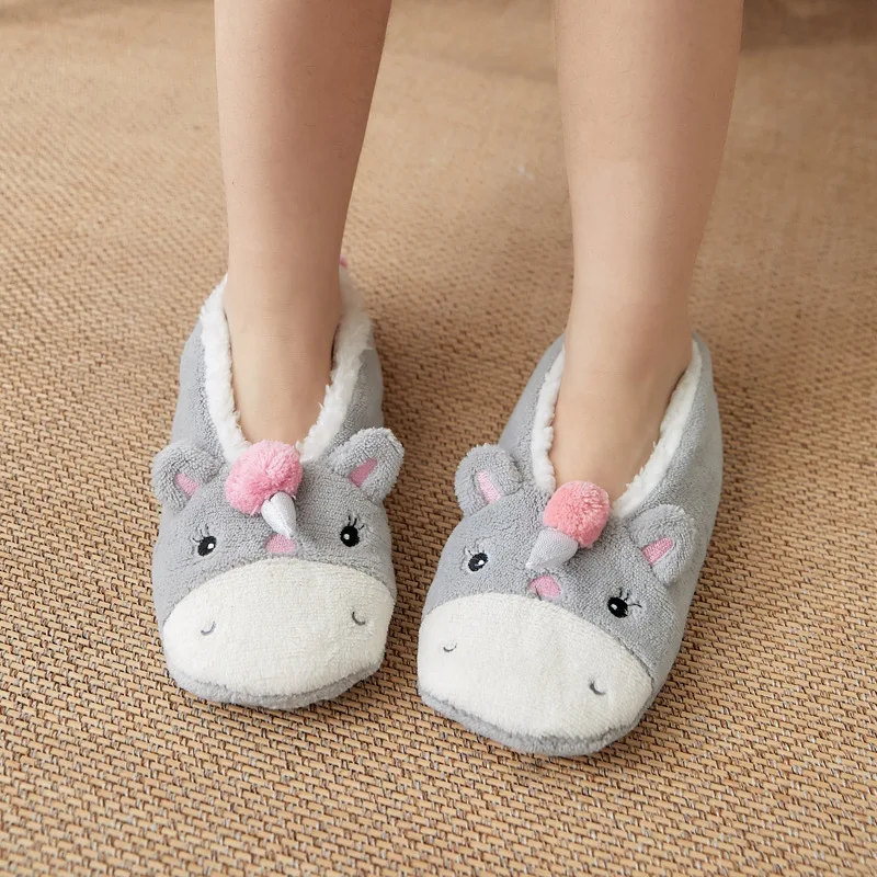 Home Fuzzy Slipper Women Winter Fur Contton Warm Plush Non Slip Grip Indoor Fluffy Lazy Female Mouse Ears Embroidery Floor Shoe