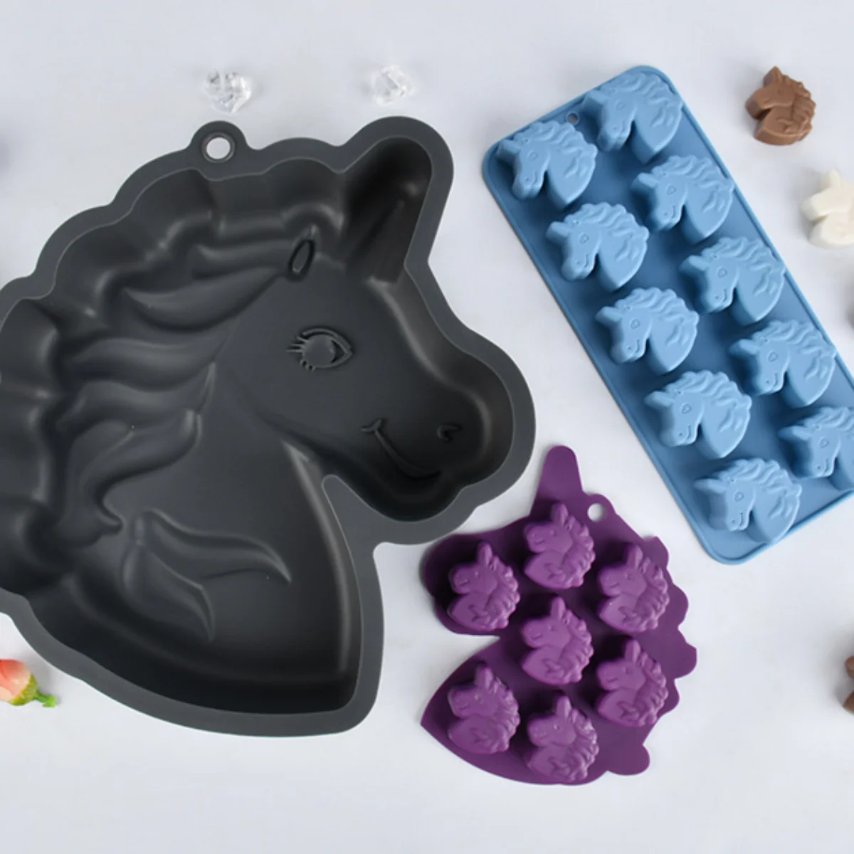 Creative Unicorn Baking Silicone Mold Horse Animal Chocolate Candy Biscuit Mould Candle Soap Making Ice Tray Mousse Cake Decor