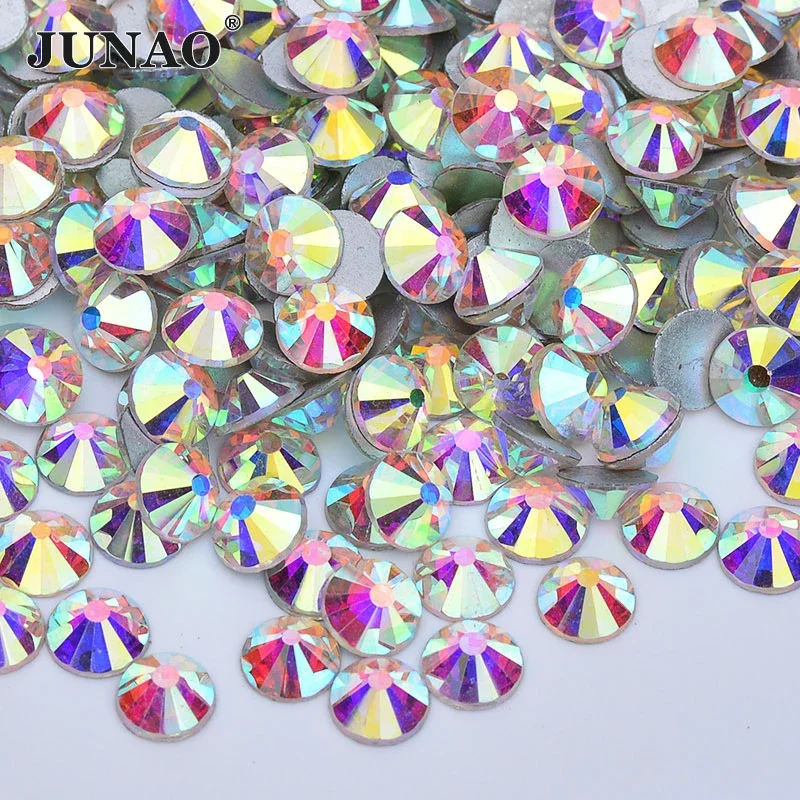 JUNAO ss6 ss12 ss16 ss20 ss30 Glitter Crystal AB Non Hot Fix Rhinestones FlatBack Strass Garment Nail Rhinestones Decorations