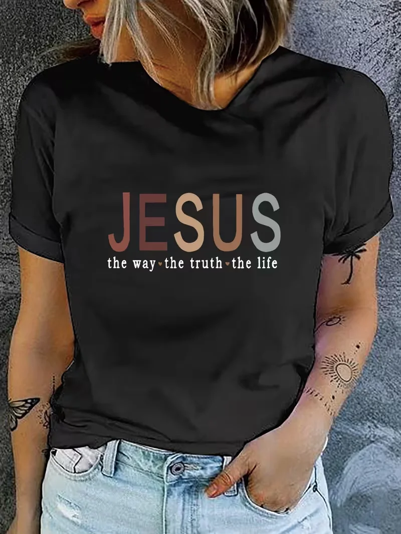 Women'S Casual T-Shirt Colorful Letter Print - 
