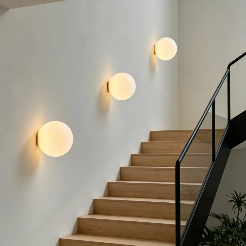 Nordic Spherical Glass Wall Light Modern Simple Bedside Wall Lamp E27 Indoor Wall Sconce for Living Room Aisle