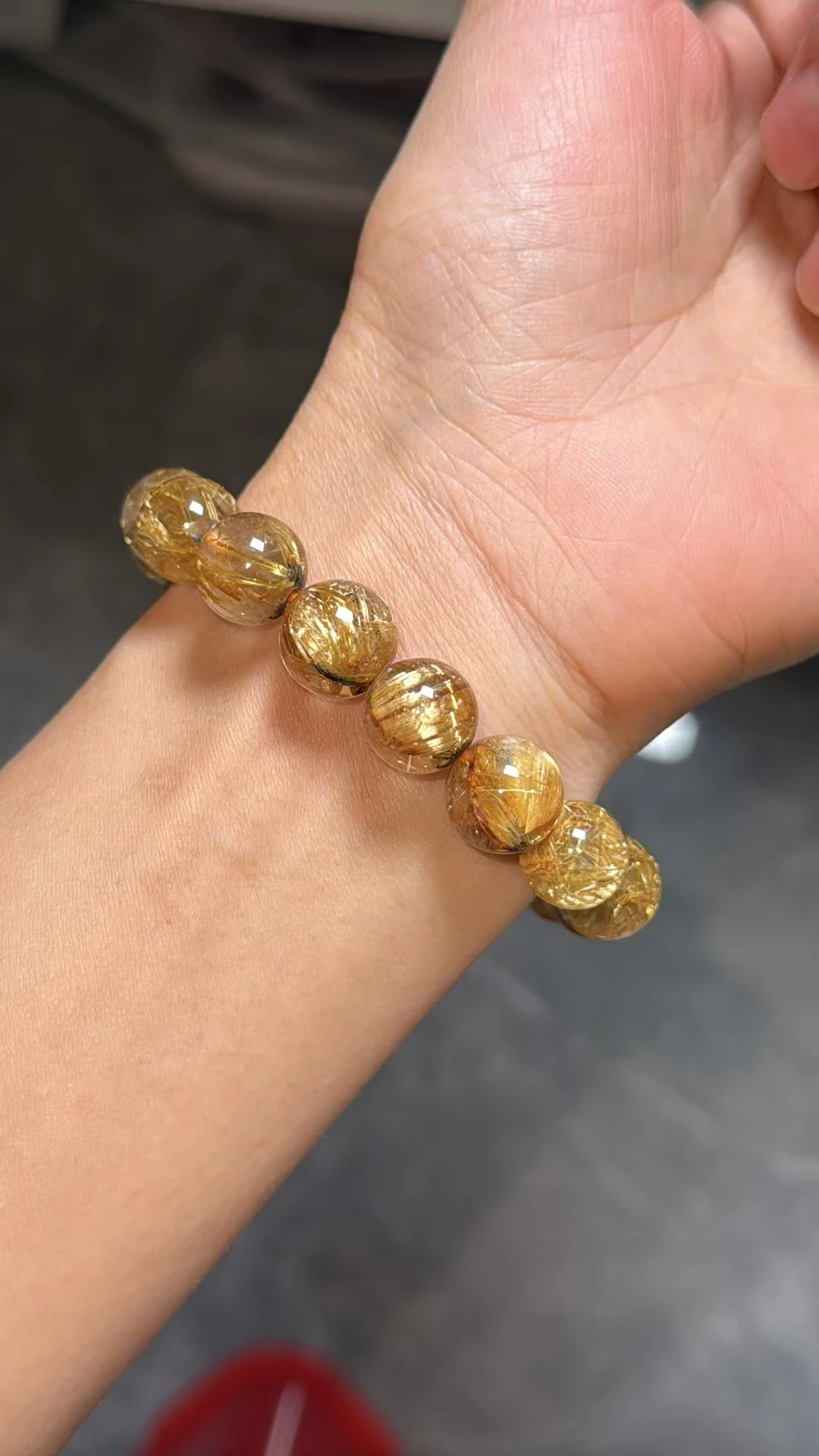 Natural Gold Rutilated Quartz Titanium Bracelet Cat Eye 11.5mm Clear Round Wealthy Woman Men Beads Jewelry Brazil AAAAAAA