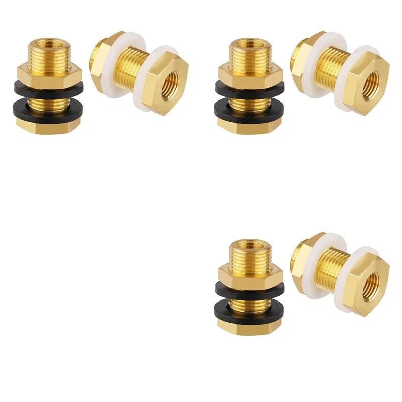 2026 New 6-Pack Solid Brass Bulkhead Fittings, 1/4 NPT Taper Female 3/4 Inch Straight Male Thread Brass Water Tank Connector