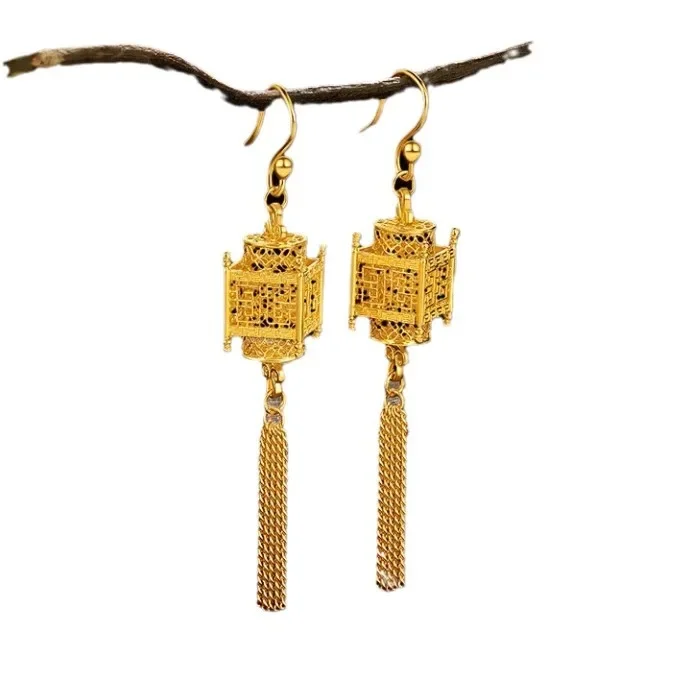 Scroll Palace Lantern Tassel Earrings, Fashionable National Trend Ancient Method Earrings, Exquisite and High-end Earrings
