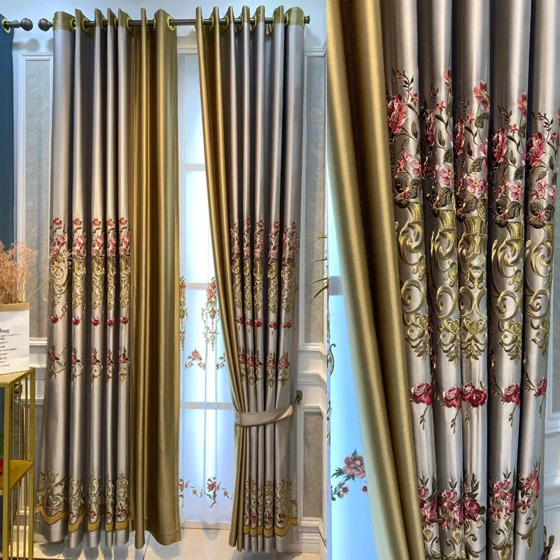 N3011Embroidered blackout curtain fabric high-end light luxury villa living room bedroom finished curtain