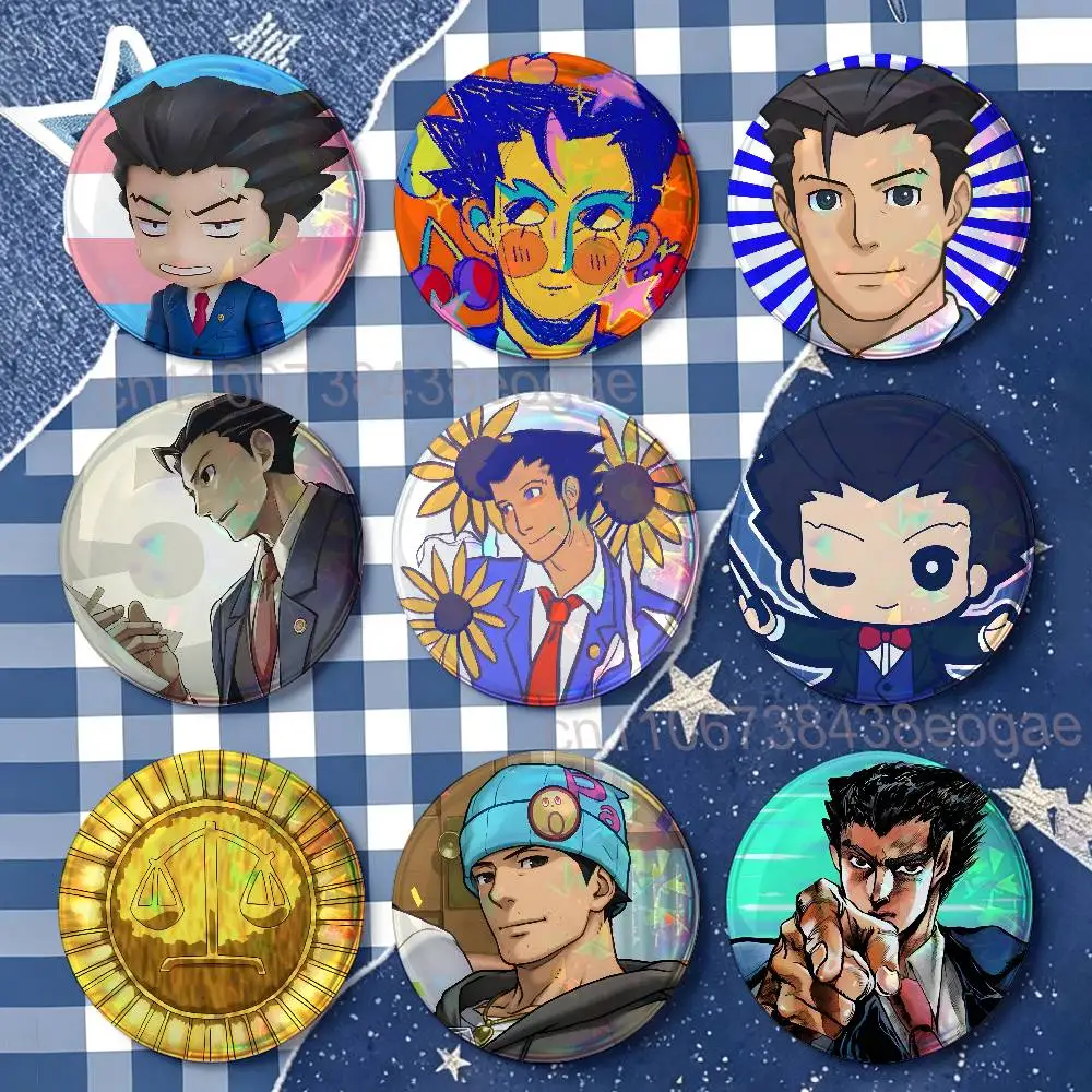 A-Ace Attorney P-Phoenix Wright HD Print Badges Pretty Round Display Brooches IP merchandise 32mm 58mm 75mm 44mm 25mm