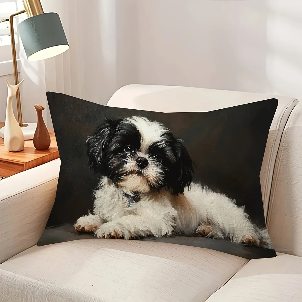1pc Realistic Shih Tzu Printed Lumbar Pillow Cover,Suitable for Sofa, Bedroom, Living Room, Dog Bed,Healing Gift for Dog Lovers.