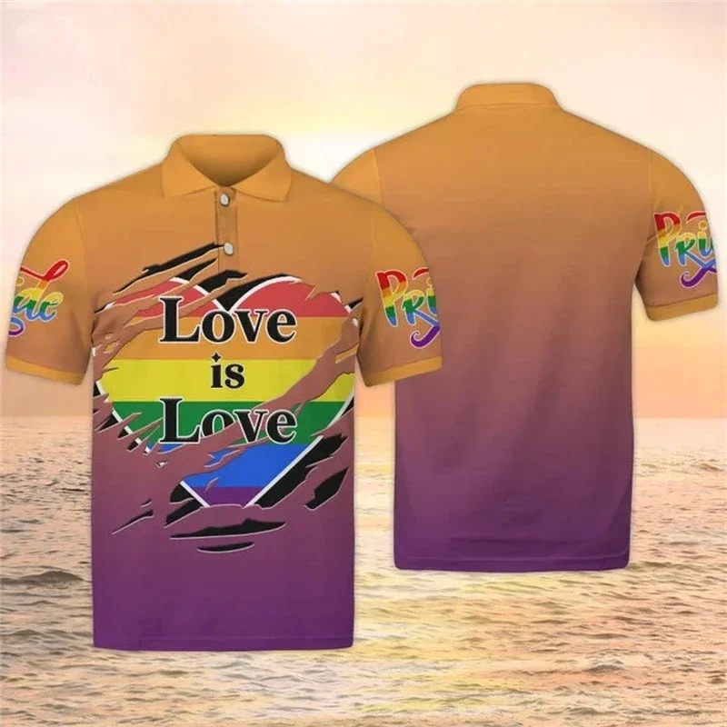 

Lgbt Love 3D Printed Polo Shirt Men Summer Fresh Casual T-shirt Lapel Short Sleeve Polo Shirt Hombre Ropa Street Tops Clothes