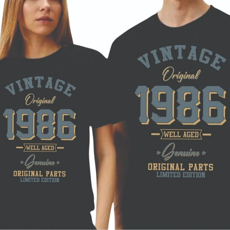 Vintage Born in 1986 Unisex Casual T-Shirt Birthday Well Aged Original Parts Gift Top Commuter All-match Regular Short Sleeve