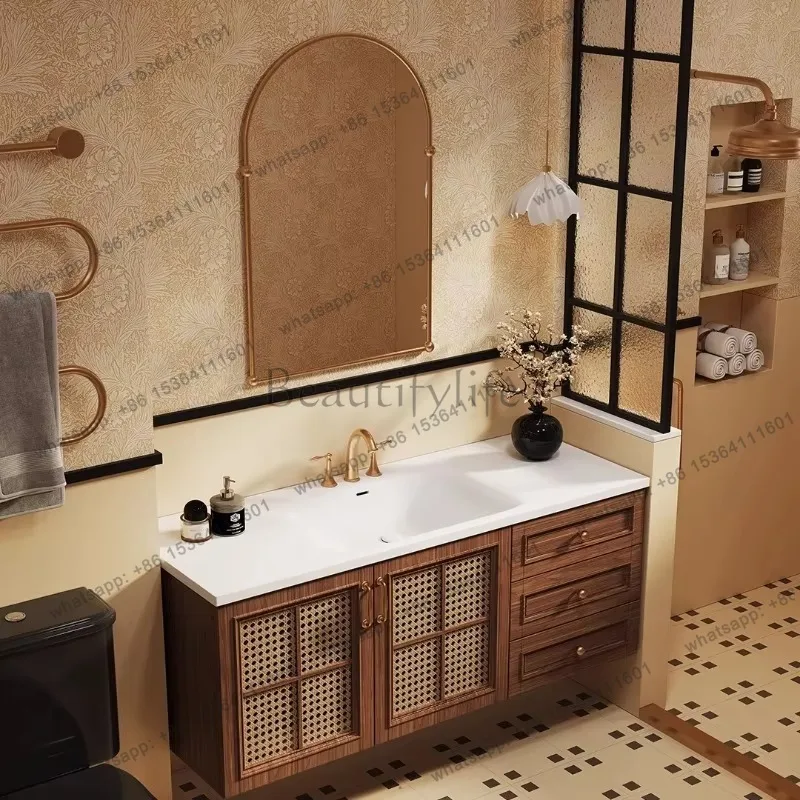 Luxury Floating Drawers Bathroom Cabinet Sink Mirror Orgnizer Vanity Restroom Cabinet Toilet Storage