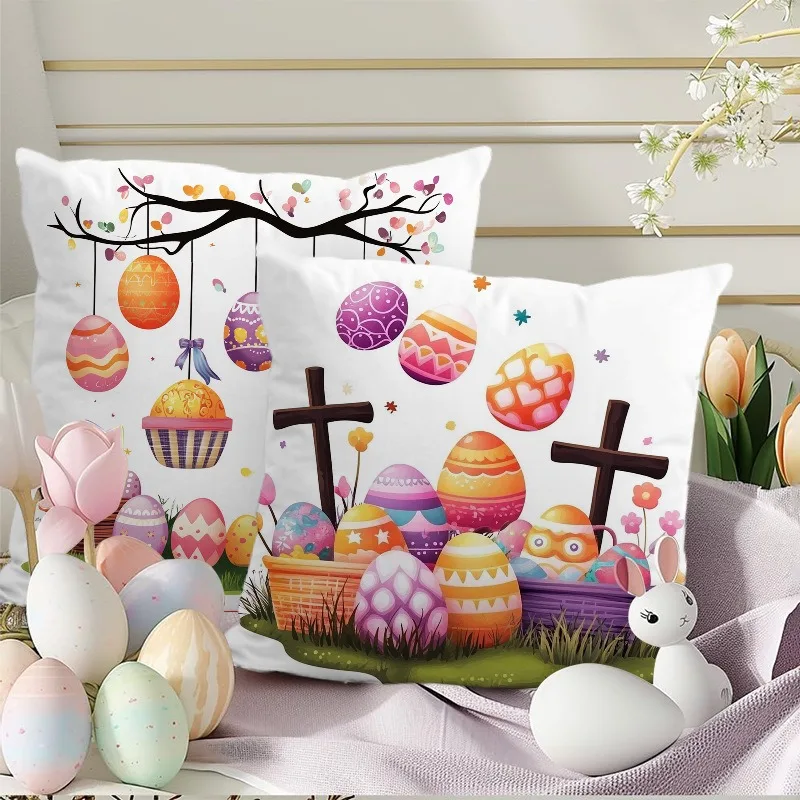 Easter Cross Print Home Decor Pillowcase Bedroom Living Room Sofa Decoration Polyester Cushion Cover with Zipper