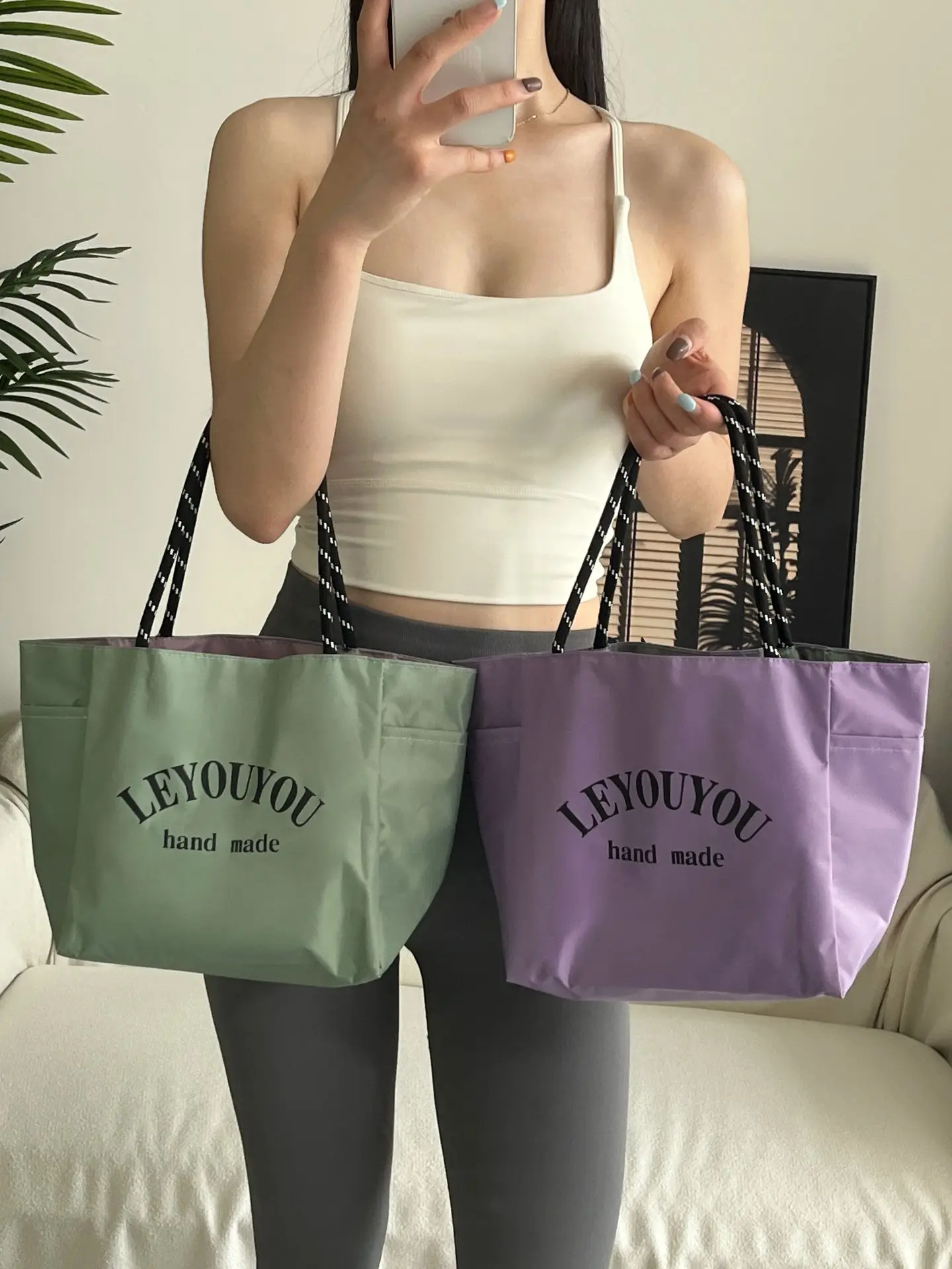 

Dopamine Pure Color Waterproof Canvas Handbag Lunch Box Bag 2025 Commuter Handbag Outdoor Versatile Mommy Bag Casual Simple S...