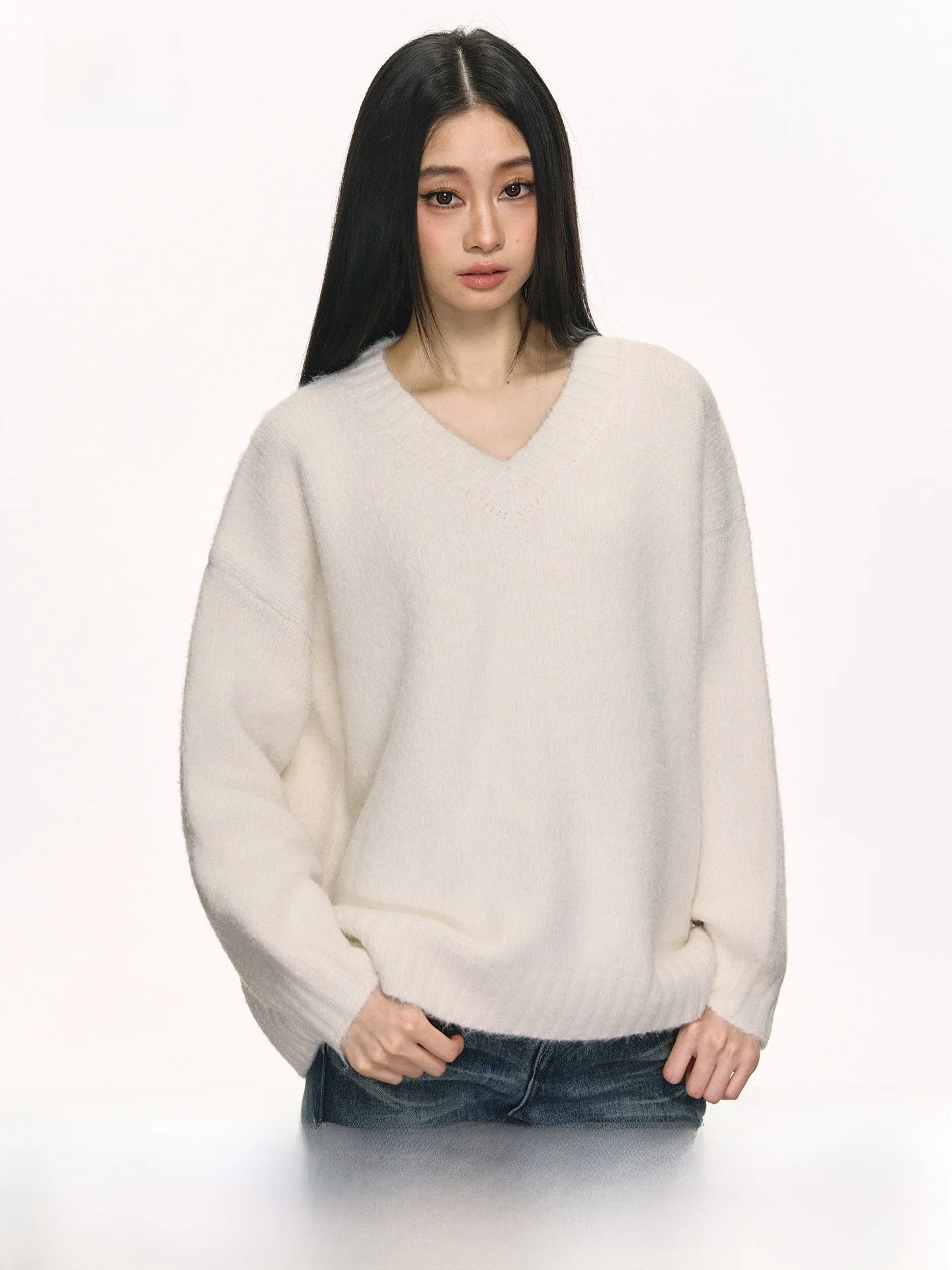 

Anna Aneae Women's Wool V-Ne Oversized Sweater Long Sve Casual Sle Spring Faion Warm Top Loose Fit Comfortable