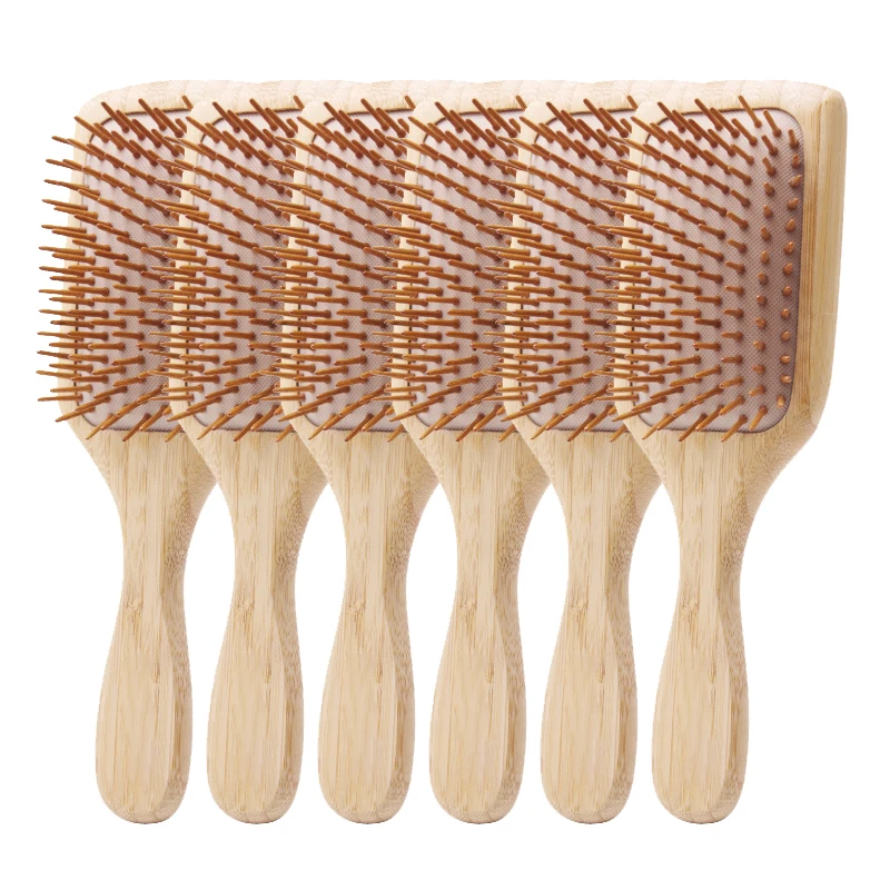 

Custom Name Bamboo Hair Brush Women Wholesale Styling Wide Tooth Bamboo Comb for Hair Massage Scalp Detangling Combs 6PC/BOX