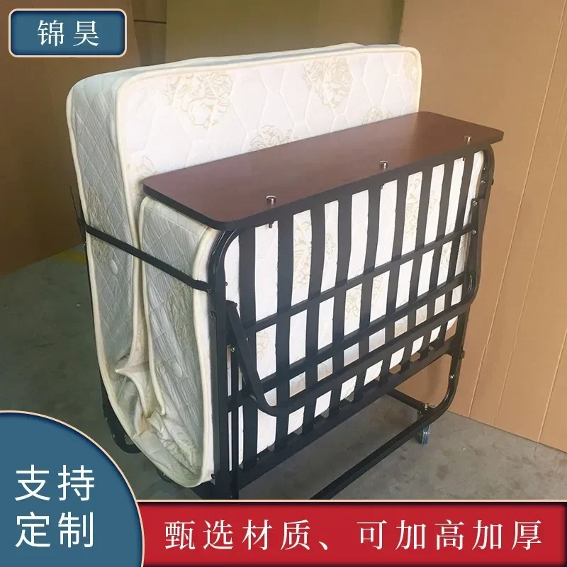 Hotel Extra Bed Metal Spring Rollaway Bed Portable Household Single Folding Bed for Guest Room Nursery Temporary Sleeping
