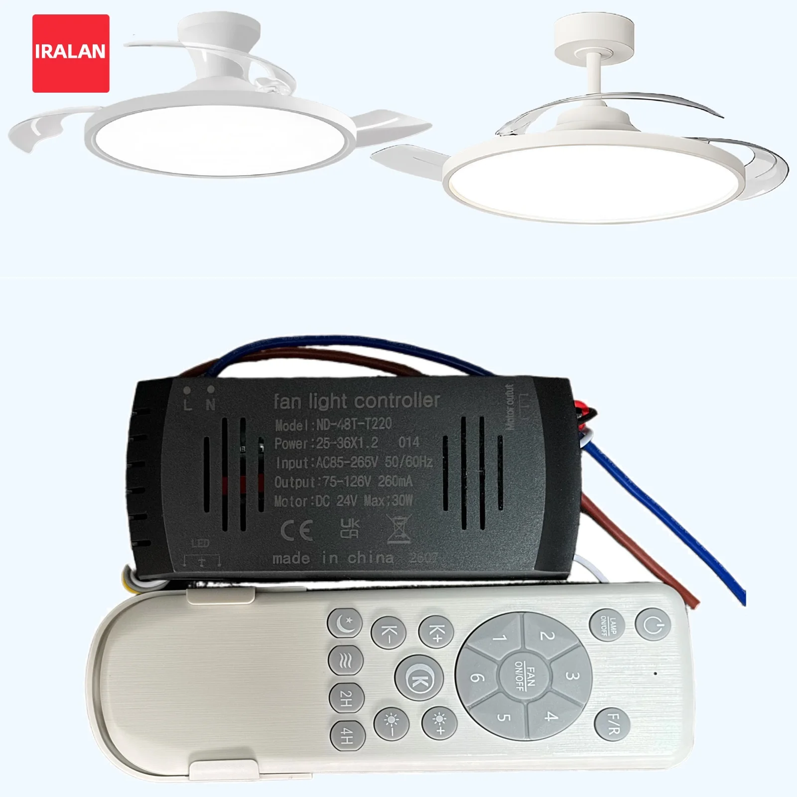 Smart Transformer Compatible with IRALAN Retractable Ceiling Fan Light AC85-265V  Driver Compatible Dimming and Timer Fan Driver