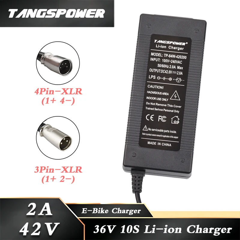 42V 2A Lithium Battery Charger For 10S 36V Li-ion Battery Pack Fast Charging 3-4Pin XLR Connector E-bike Charger High Quality