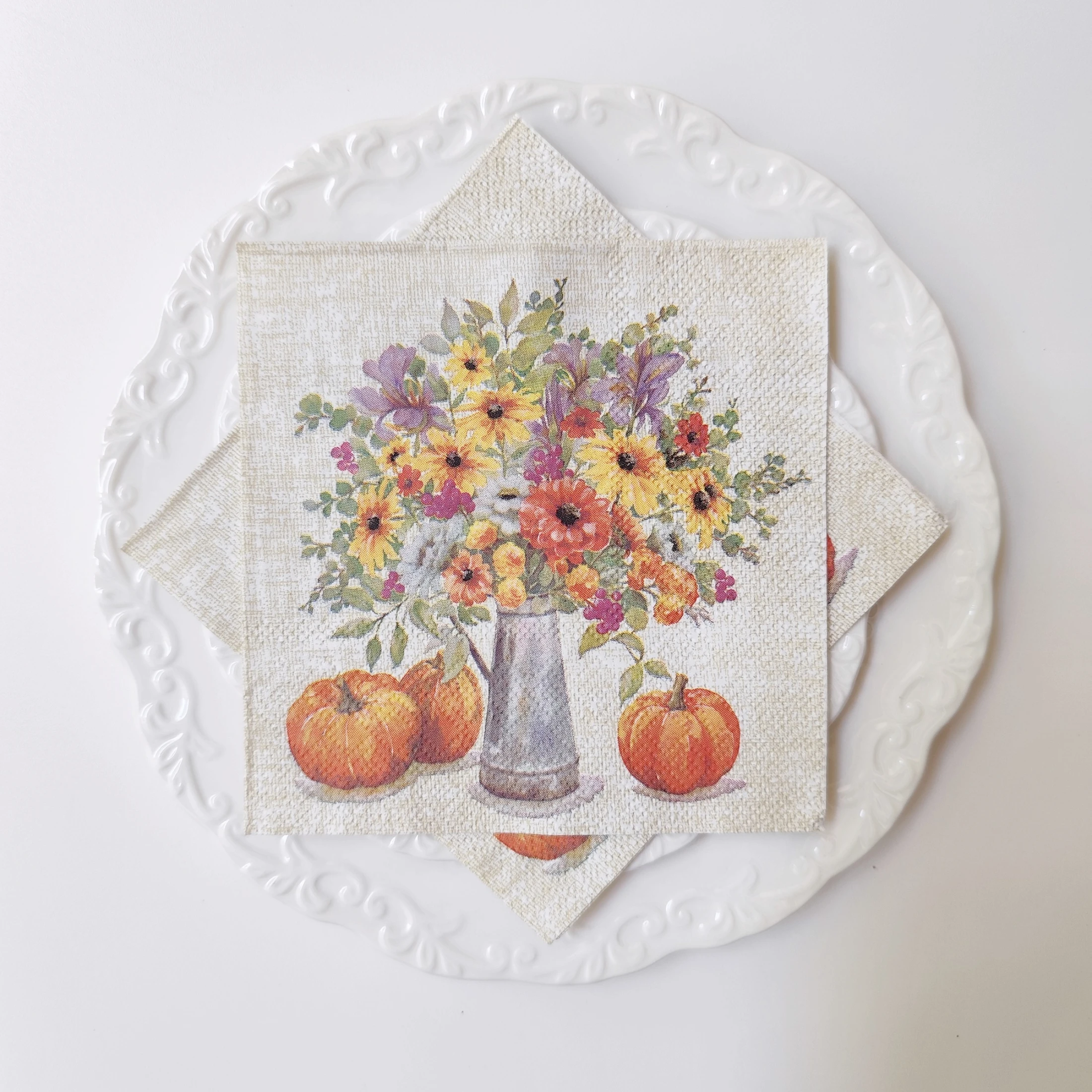 20 Count Autumn Pumpkin Flower Cocktail Napkin, 3-Ply, Perfect for Thanksgiving, Harvest, Afternoon Tea, Picnic, Decoupage Craft
