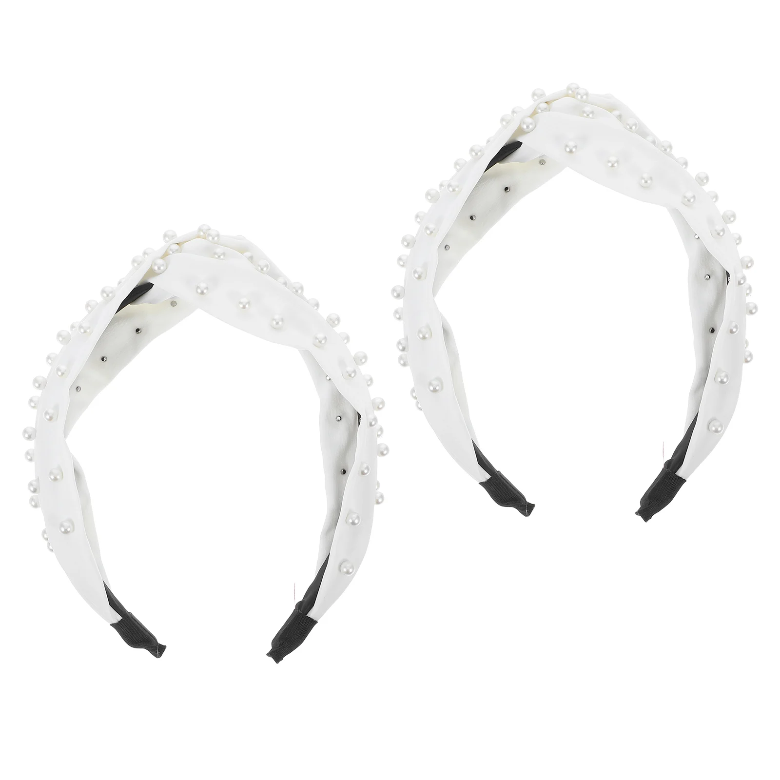 

2pcs Pearl Knotted Headbands Wide Non-Slip Hair Accessories For Women Trendy Fashion Thick White Headband With Pearls Knot