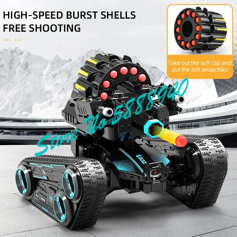 Dual Control Gesture Sensing Remote Control Two-Wheel Tank Battle Spray Truck 2.4G Launch Bomb One Key DEMO Off Road RC Tank Toy