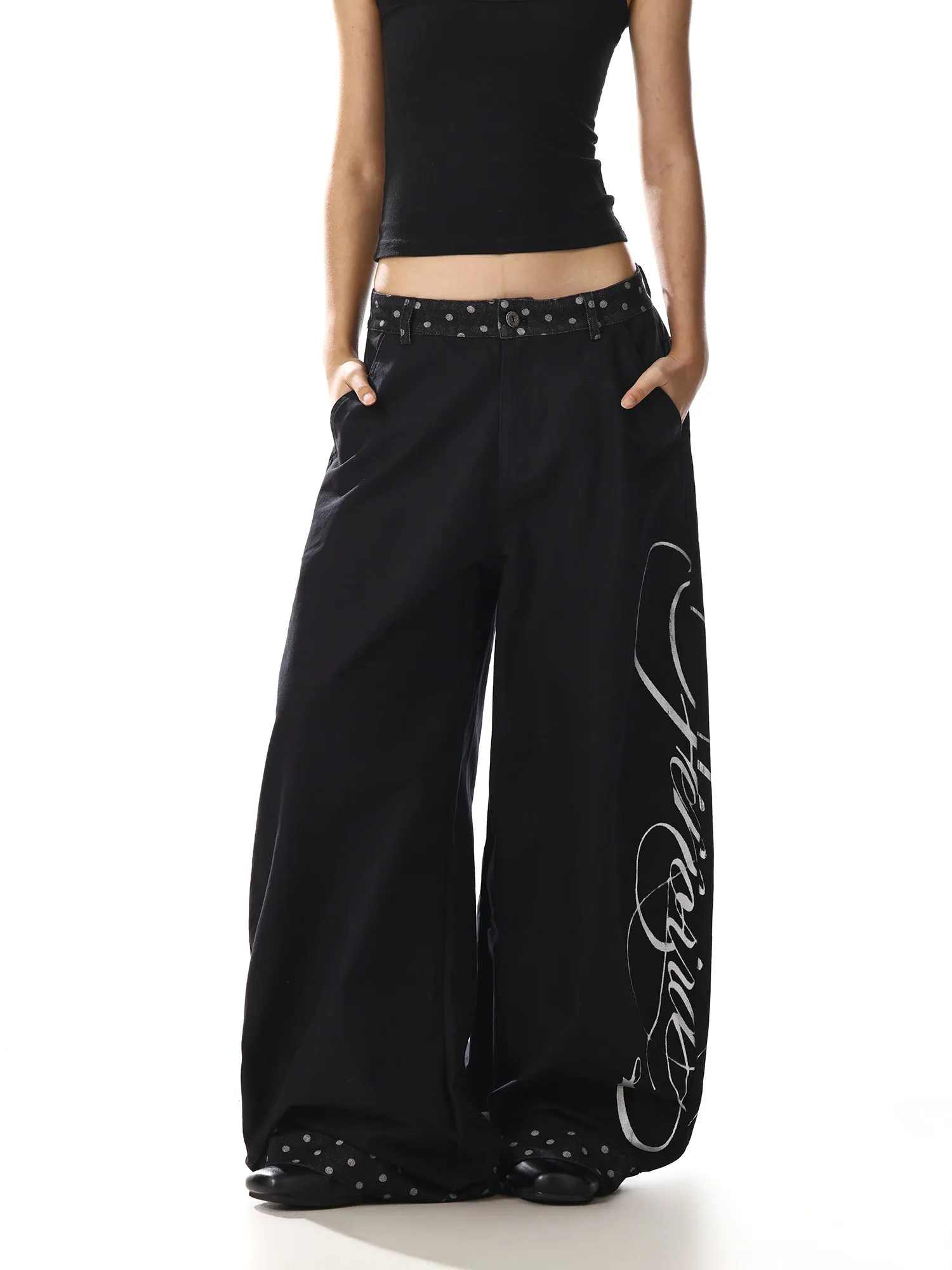 American Retro Camo Splicing Waist Cargo Pants For Women  Loose Casual Straight Wide Leg Streetwear Trousers