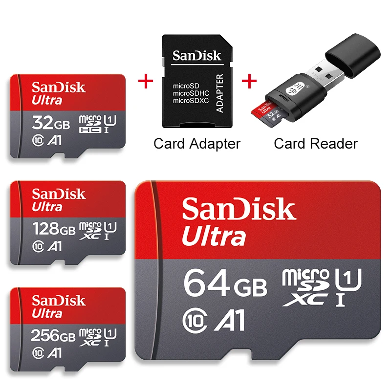 SanDisk A1 Micro SD Card 128GB Memory Cards 64GB 256GB Class 10 Flash Drive Cards 32GB cartao de memoria For Phone + Card Reader