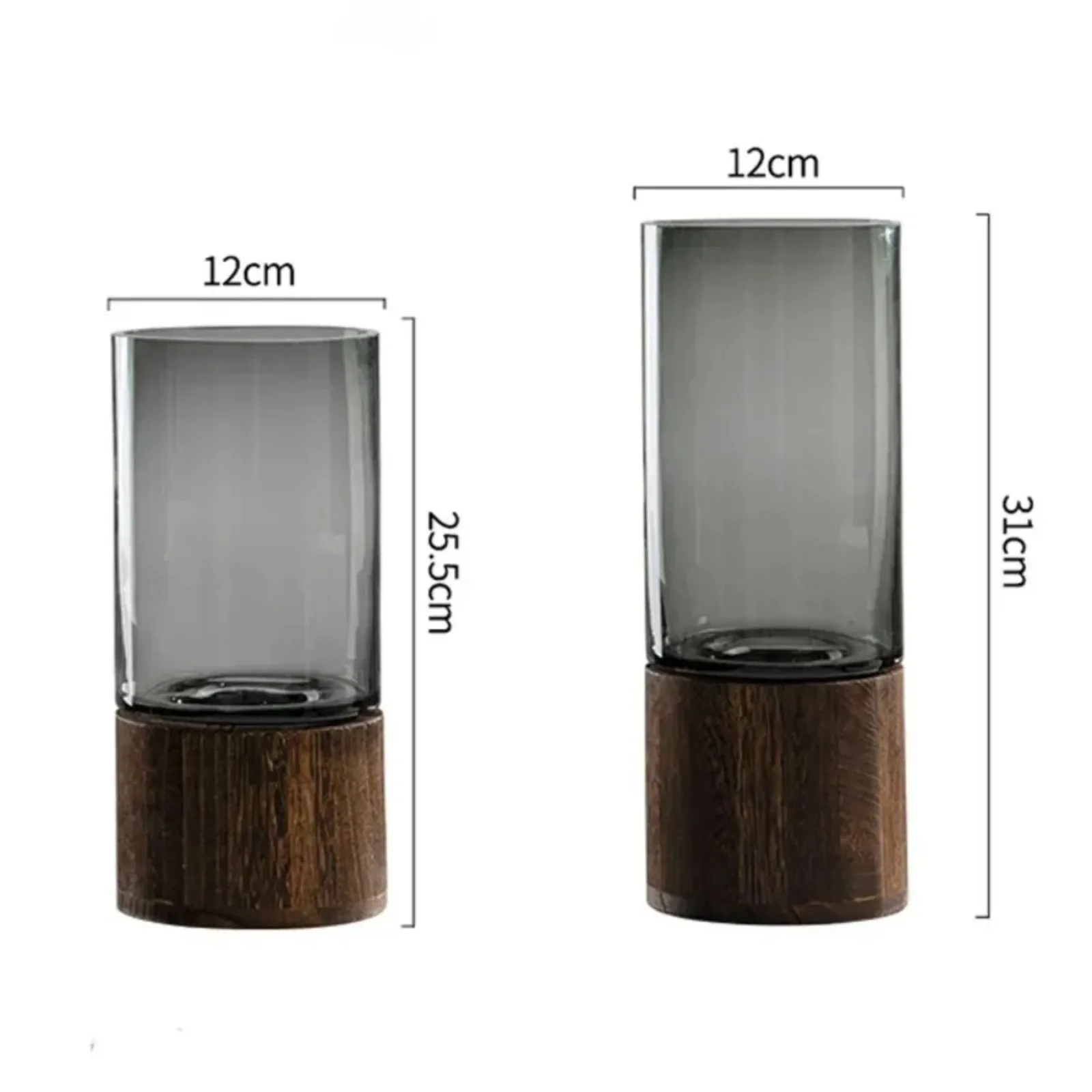 Glass Vase Hydroponic Plant Wooden Base Clear Retro Home Decor Flower Arrangement Nordic Minimalist Living Room Table Center Art